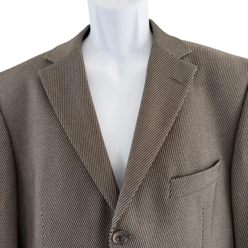 Hugo Boss Suit Jacket Mens 42R Brown Stripe Wool Notch Lapel Turkey Business